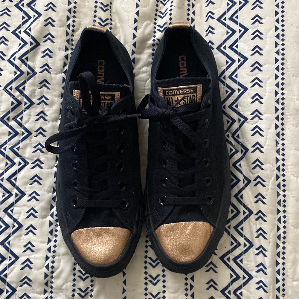 All black Converse with gold size 9 women’s